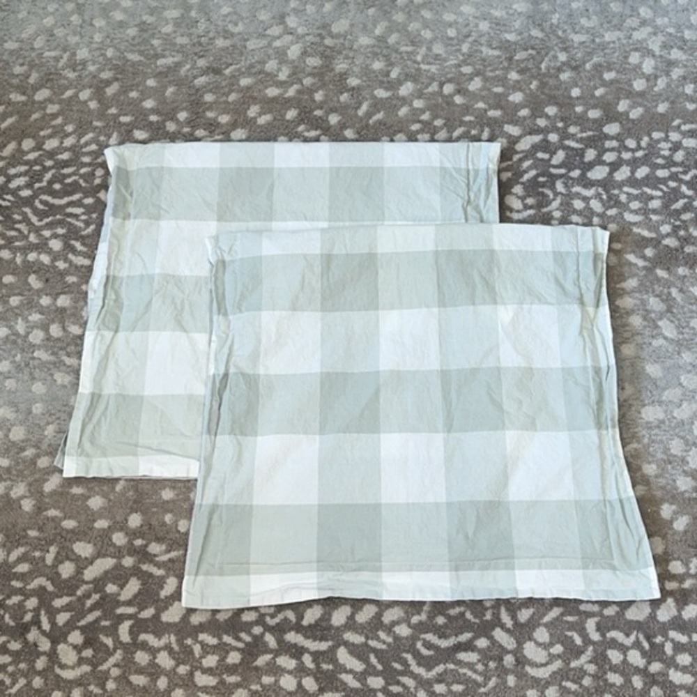 Set of 2 Ballard Designs Gwenyth Buffalo Check Green King Pillow Covers Shams - Picture 5 of 7